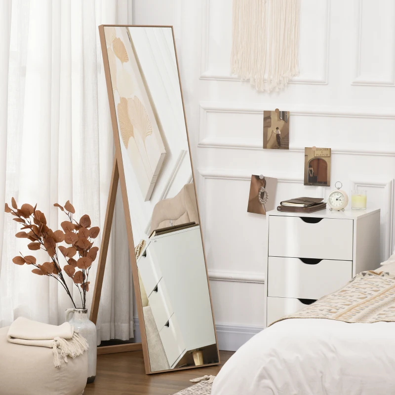 HOMCOM Miroir rectangulaire sur pied miroir de sol pour vestiaire salon salle de bain couloir 40 x 35 x 147 cm naturel