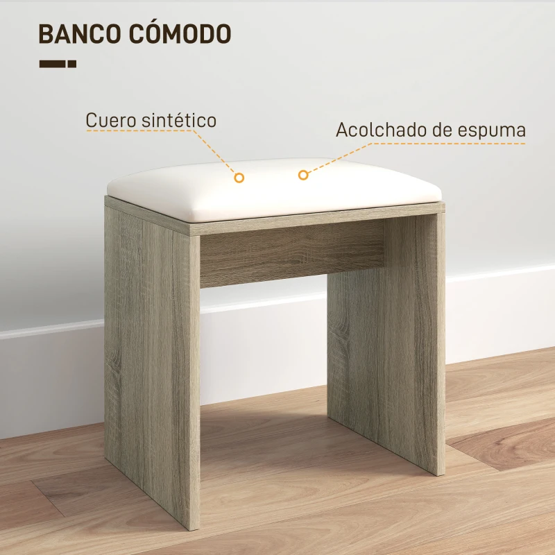 HOMCOM Tocador de Maquillaje con Taburete Espejo Estantes Abiertos Cajón y Estante Ajustable Anti-vuelco Natural y Beige