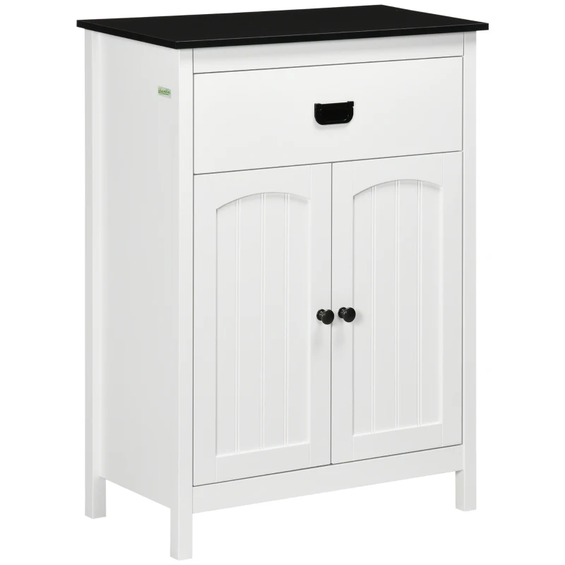 kleankin Armario Auxiliar de Baño Estilo Moderno con 1 Cajón 2 Puertas y Estante para Lavabo Ducha  60x30x80 cm Blanco