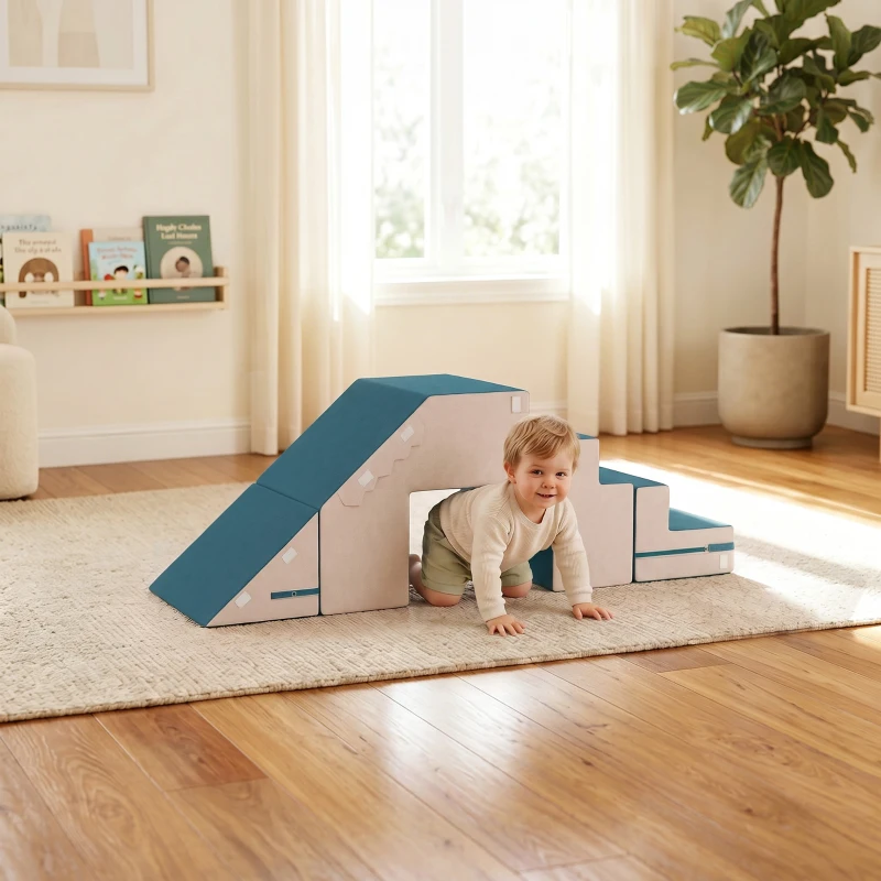 AIYAPLAY Spielsofa Samt 2-Teiliges Kindersofa aus Schaumstoff Waschbar Modulares Kindercouch  für Kinder 0,5 bis 3 Jahre
