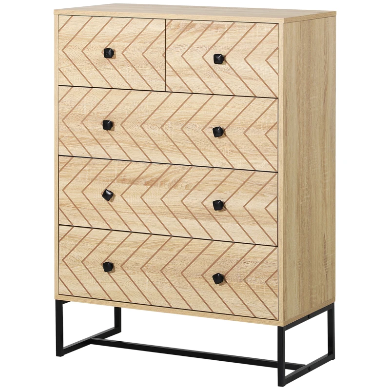 HOMCOM Armario Auxiliar Cajonera Cómoda 5 Cajones Mesilla de Noche Organizador Almacenaje Oficina 80x39,5x110cm