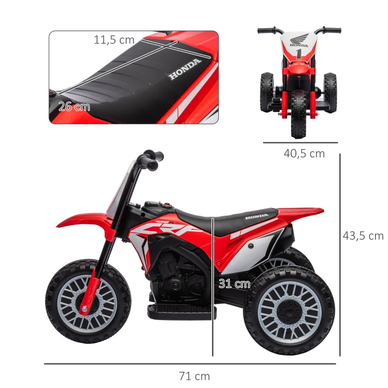 HOMCOM Elektrische Honda Kindermotor, 3 km/u, Geluidseffecten, voor 18-36 Maanden, Rood(m-3)