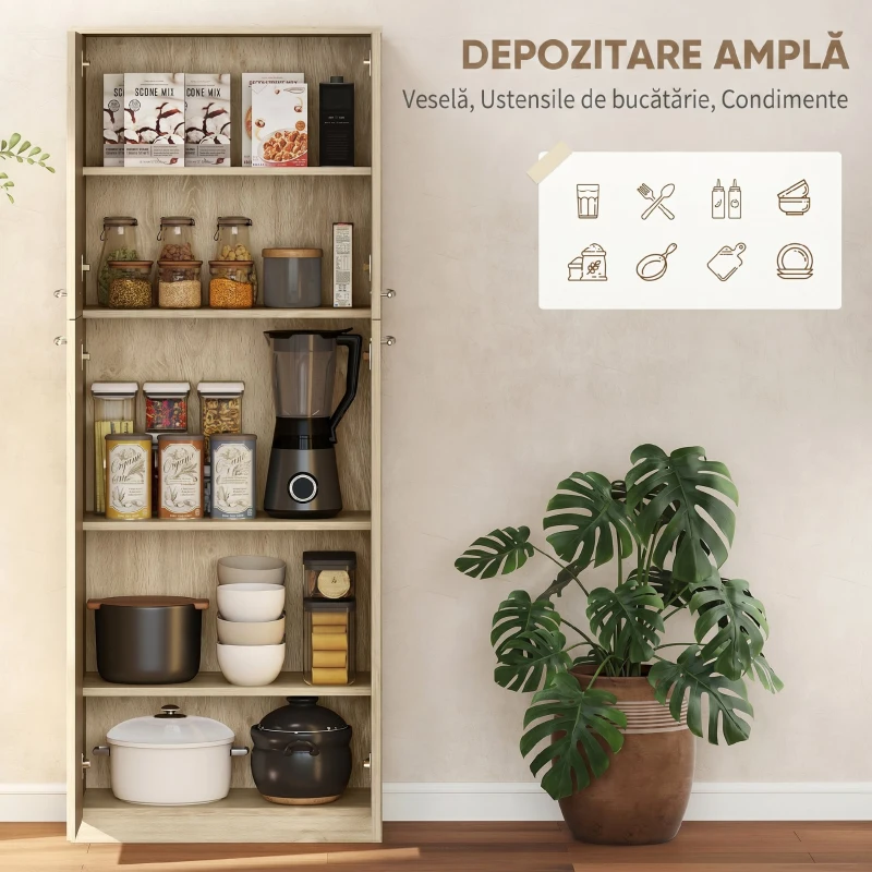 HOMCOM Mobilier de Depozitare Minimal cu 2 Dulapuri și Rafturi Reglabile, din Lemn culoare Stejar, 59x31x155 cm