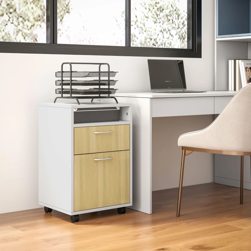 HOMCOM Bloco de Gavetas de Escritório com Armário e Gaveta Móvel Arquivador com Rodas Suporte para Impressora 40x35x60 cm Madeira