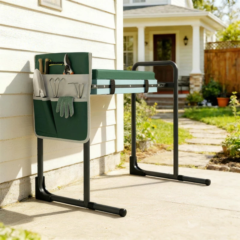 Outsunny Gartenkniepolster und Sitz, 150 kg Tragkraft, Gartenhocker mit dick gepolstertem Kniebereich, ausziehbaren Stahlbeinen