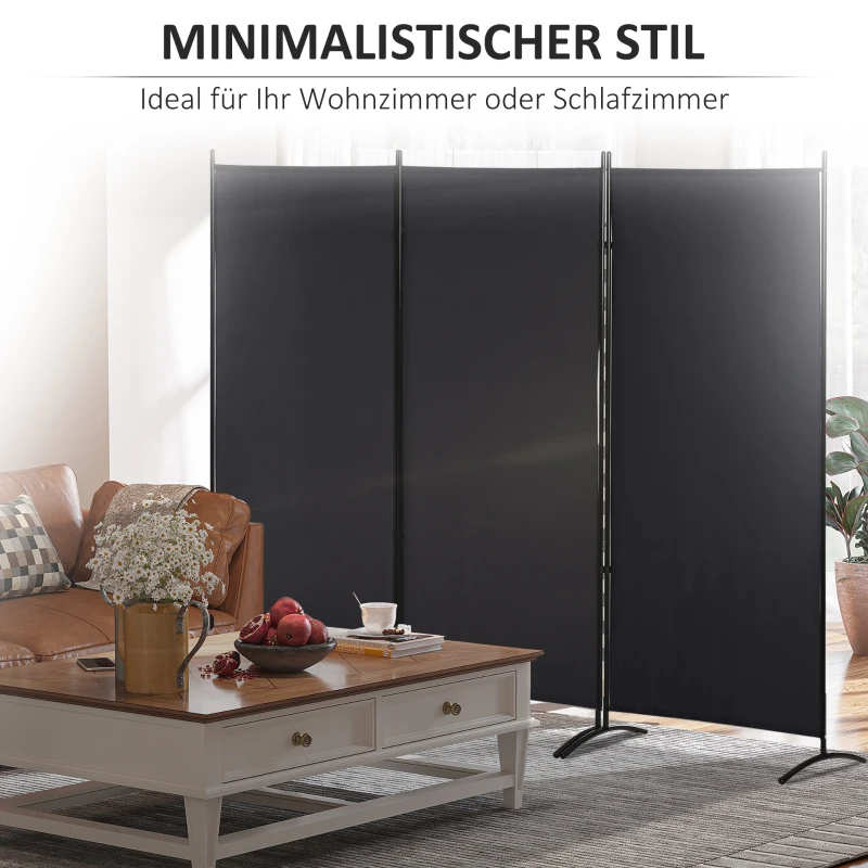 HOMCOM Kamerscherm, 3-delig zichtscherm, ruimteverdeler met metalen frame, zwart