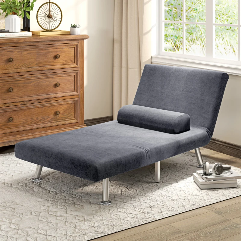 HOMCOM Single Velvet-Feel Sleeper Chair - Charcoal Grey