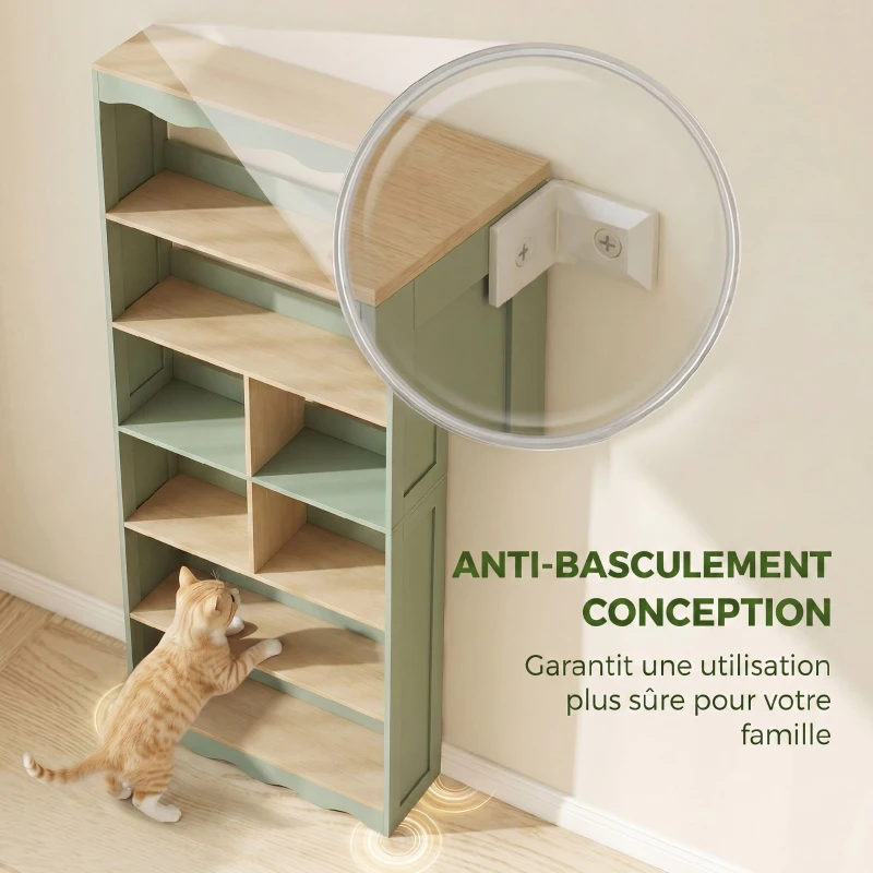 HOMCOM Bibliothèque, étagère de rangement à 6 niveaux avec 6 compartiments ouverts, 76 x 23,8 x 180 cm, bois naturel et vert