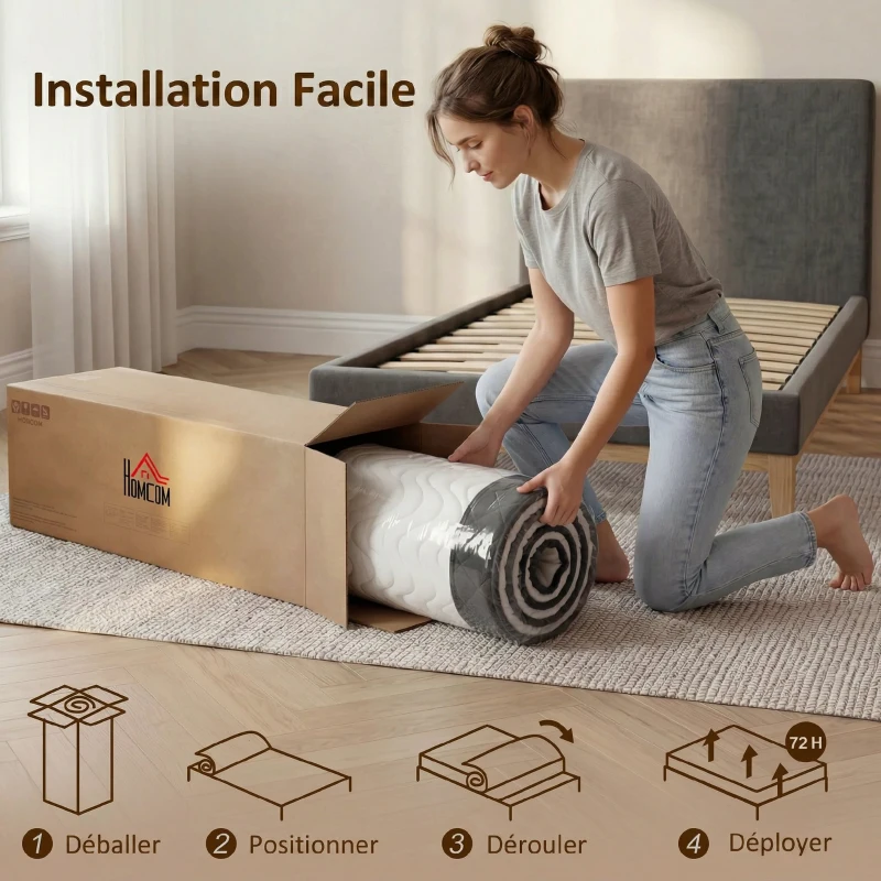 HOMCOM Matelas 140x190cm, matelas 2 personnes, mousse à mémoire de forme, 20cm d'épaisseur, certifié Oeko-Tex, fermeté moyenne