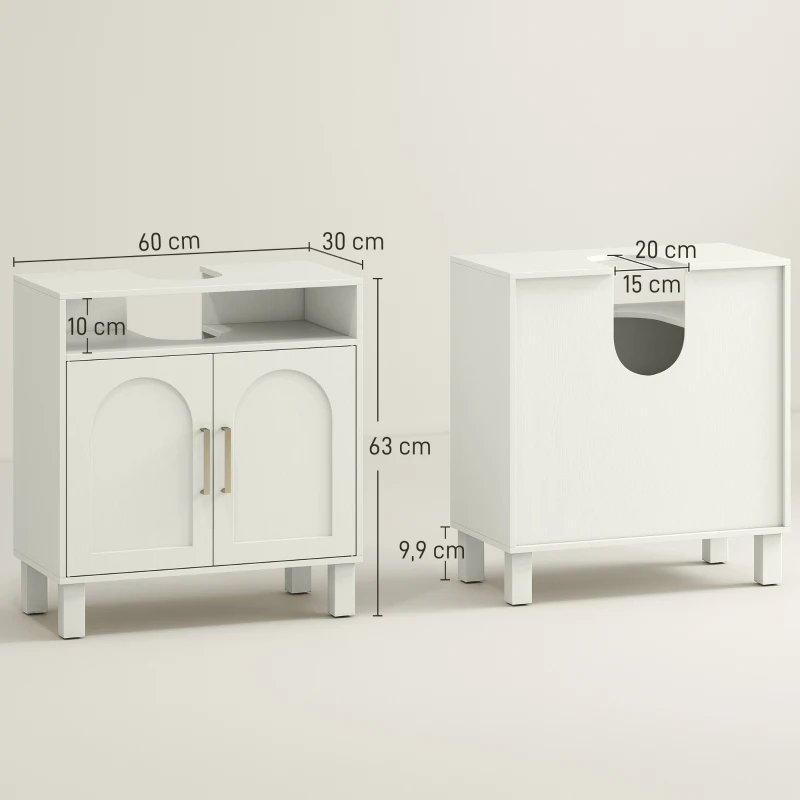 HOMCOM Mueble Bajo Lavabo con Estante Ajustable para Lavabos sin Pedestal 60x30x63 cm Blanco Crema