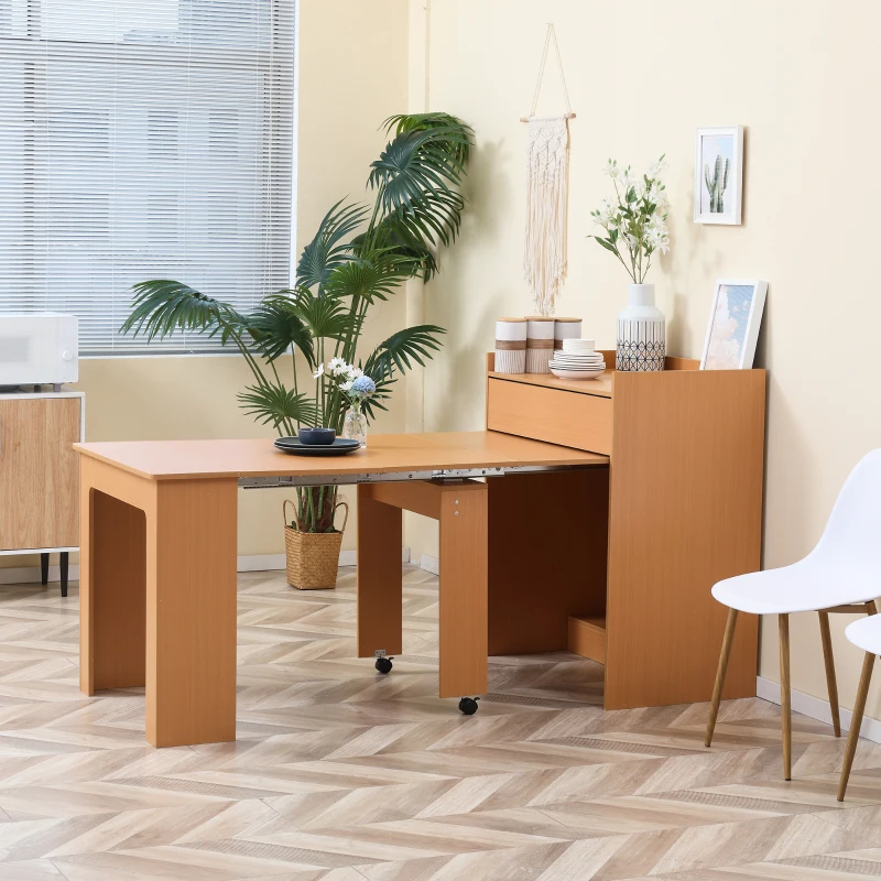 HOMCOM Tavolo Pieghevole da Pranzo max 5 Persone in Truciolato e Acciaio, 84x180x100 cm, color Legno