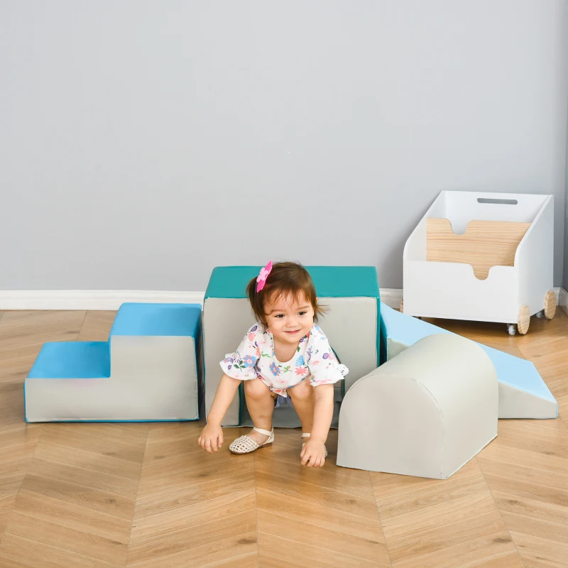 HOMCOM Bouwstenenset 4-delige set speelgoed van schuimstof om te bouwen voor kinderen van 1-3 jaar EPE blauw