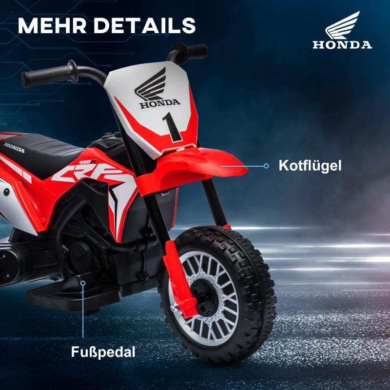 HOMCOM Elektrische Honda Kindermotor, 3 km/u, Geluidseffecten, voor 18-36 Maanden, Rood(m-7)