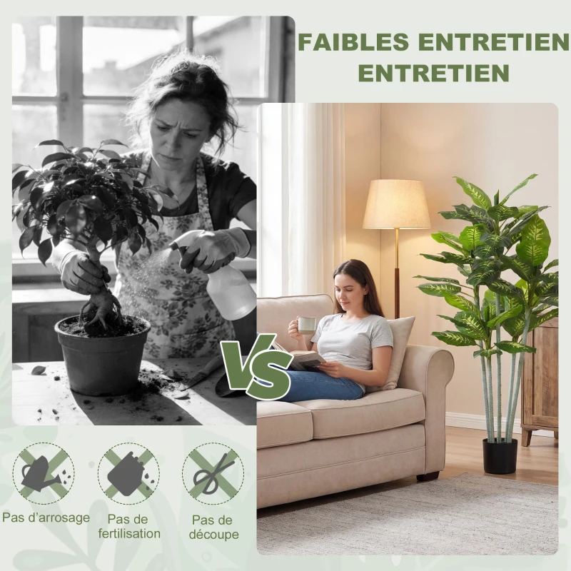 HOMCOM Plante artificielle calathea hauteur 150 cm pot ciment 53 feuilles - intérieur