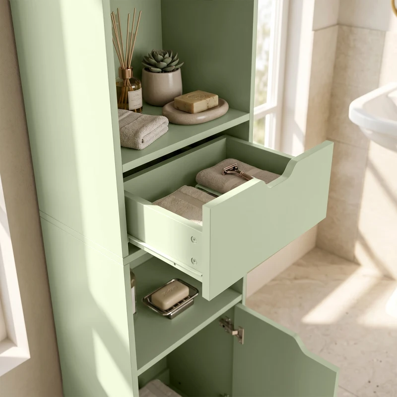 HOMCOM 6-Tier Bookcase, Tall Narrow Bookshelf with Drawer and Door - Green