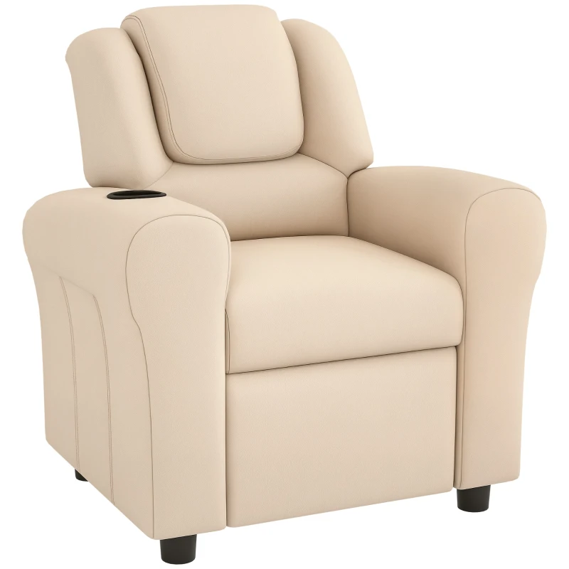 HOMCOM Kids Recliner Chair, PU Leather with Adjustable Backrest, Footrest, Padded Headrest, Beige