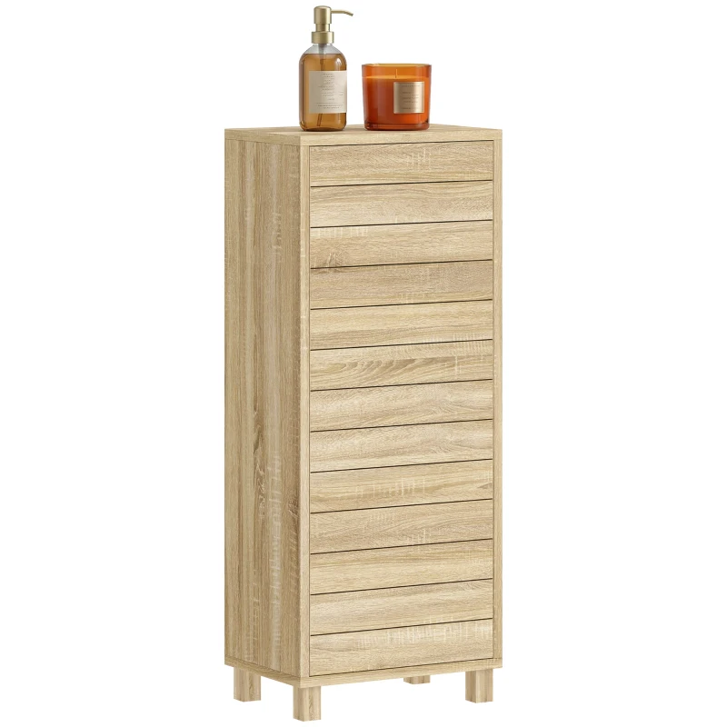 HOMCOM Meuble de Salle de Bain en Bois avec Étagère Réglable et Porte à Lamelles, Ouverture Pression, 34 x 23 x 84 cm, Naturel