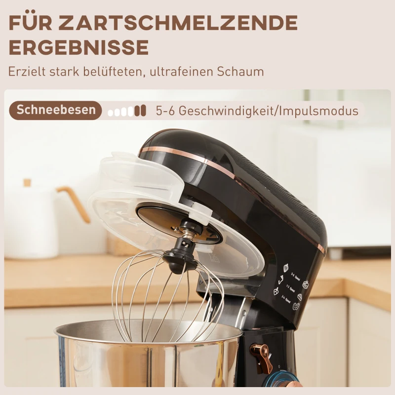 HOMCOM Blender, keukenmachine, roerapparaat, 6 standen, 5,5L roestvrijstalen kom, zwart