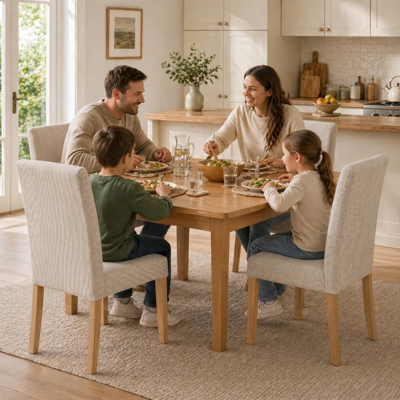 HOMCOM Esszimmerstühle im 2er-Set, moderne Leinen-Polsterstühle mit gepolstertem Sitz und Rückenlehne, Beine aus Kautschukholz