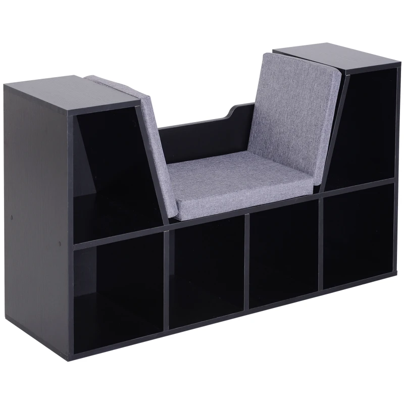 HOMCOM Bibliothèque banc 2 en 1 avec coussins de siège, étagère cube 6 compartiments ouverts et 2 niveaux, meuble de rangement pour salon, chambre à coucher, bureau, 102 x 30 x 61 cm, noir