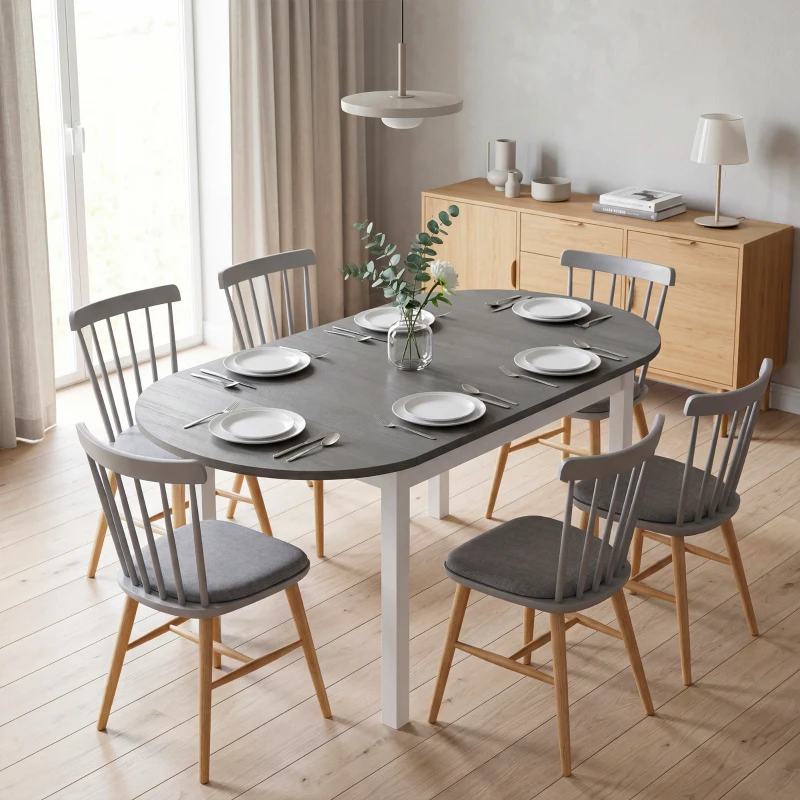 HOMCOM 4-6 Person Wooden Drop-Leaf Table - Grey