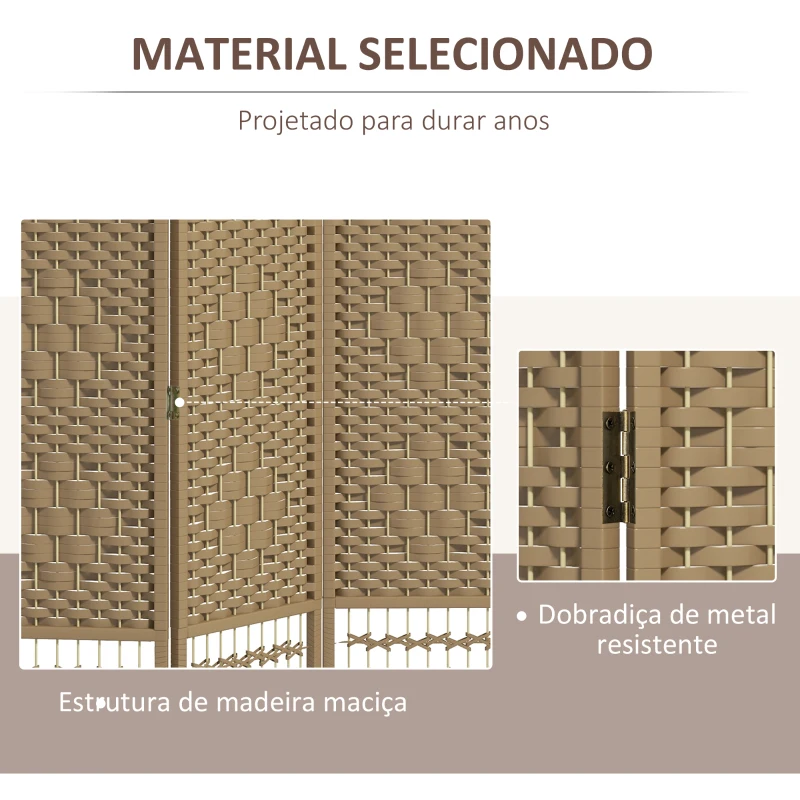 HOMCOM Biombo Separador de Ambientes com 3 Painéis Dobrável em Corda de Papel 120x170 cm Decoração para Quarto Madeira
