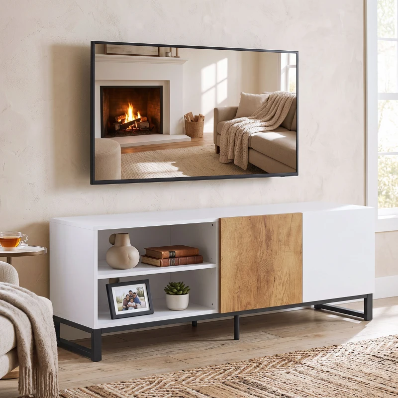 HOMCOM TV-Schrank für Fernseher bis 55 Zoll, modernes TV-Lowboard mit verstellbaren Einlegeböden, Weiß