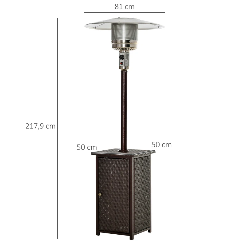 Outsunny Heizstrahler 13kW Terrassenstrahler Rattan Heizpilz Gartenheizung Standheizstrahler Ablage Ø81 x H217,9 cm
