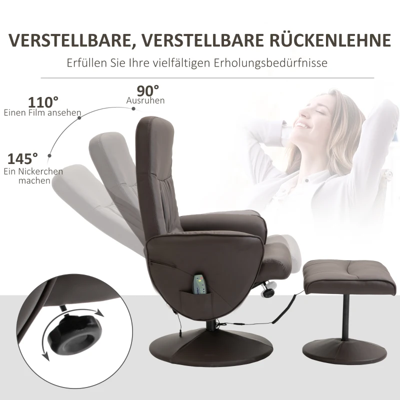 HOMCOM massagestoel met voetenbank 145° helling bruin(m-6)