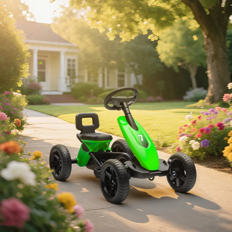 AIYAPLAY Kart à pédales pour enfants, karting enfant de 2 à 5 ans avec roues EVA silencieux, avancer et reculer, vert