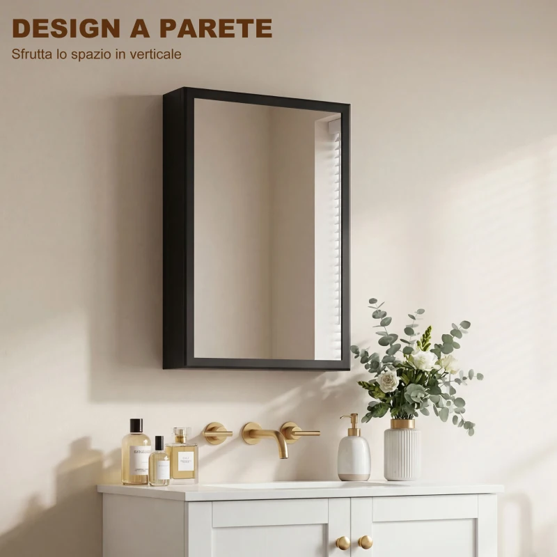 kleankin Bathroom Cabinet with Mirror, Wall Mounted Bathroom Mirror Cabinet with Storage Shelves, 40 x 12 x 60 cm, Black