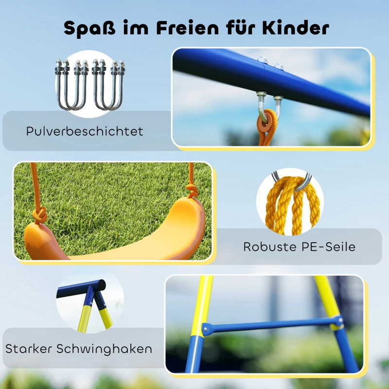 AIYAPLAY Schaukelgestell bis 150 kg 3-in-1 Kinderschaukel mit klassischer Schaukel, Turnringe, Stehschaukel, 285x160x181 cm