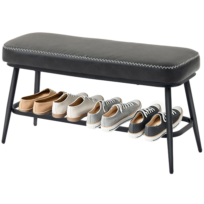 HOMCOM PU Leather Shoe Storage Bench - Charcoal Grey