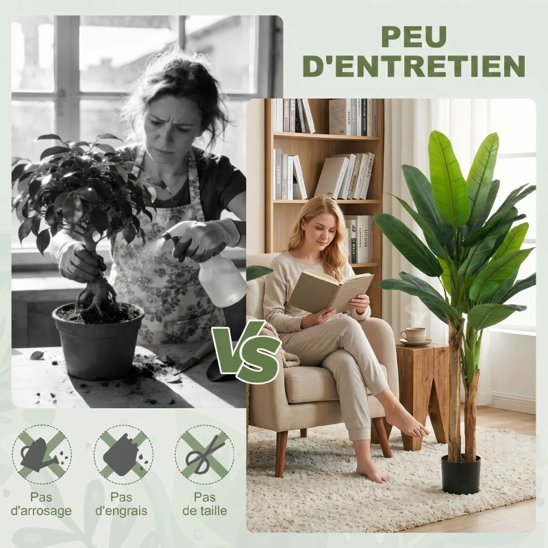 HOMCOM Lot de 2 plantes artificielles intérieurs 150 cm bananiers en pot décoration pour maison, bureau, salon, chambre