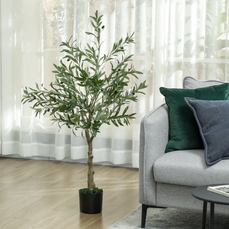 HOMCOM Oliveira Artificial Planta Artificial Decorativa de Interior com 20 Azeitonas Decoração  Ø15x120 cm Verde