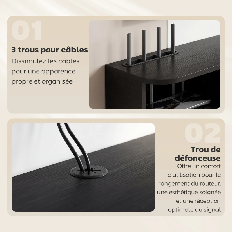 HOMCOM Meuble TV Suspendu 120 cm, Meuble télé jusqu'à 50 Pouces, Porte Rabattable, 2 Étagères Ouvertes et Passe-câbles, Noir