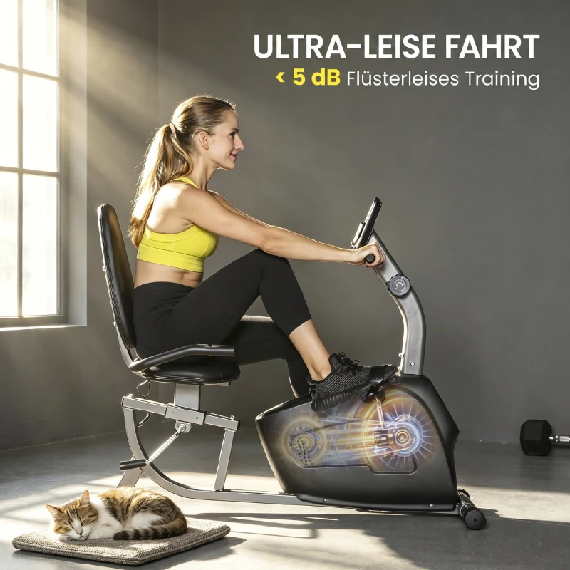 SPORTNOW Heimtrainer, Magnet-Liegerad, 8 Widerstandsstufen, verstellbar, LCD-Monitor, Metall, Kunststoff, Schwarz