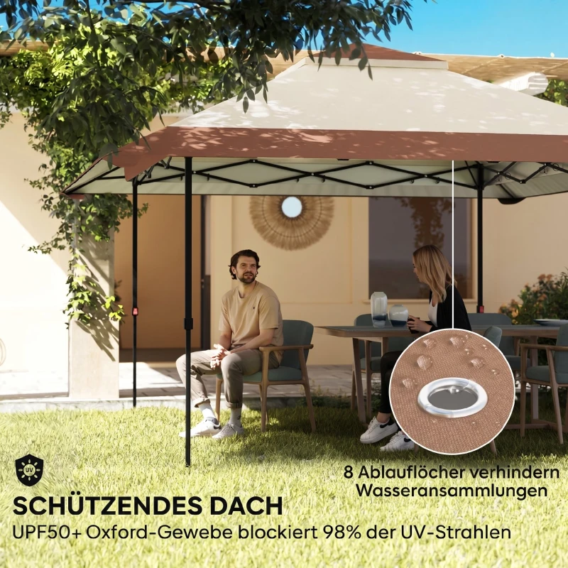 Outsunny 4 x 4 m Garten-Pavillon, Gartenzelt mit Netzwänden, UPF50+ Schutz, Höhenverstellbares Partyzelt, Beige