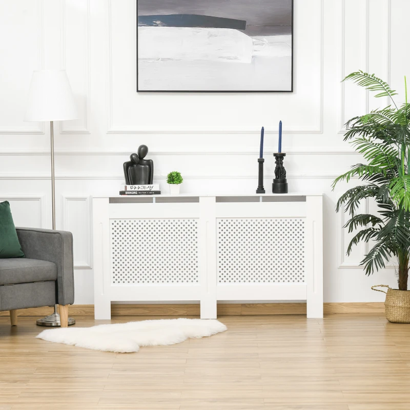 HOMCOM Cobertura para Radiador em MDF com Ripas e Prateleira Superior 151,5x19x82 cm Branco
