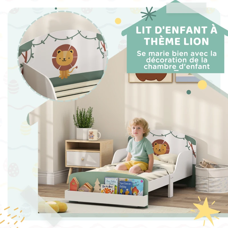 AIYAPLAY Lit enfant 70 x 140 cm, lit pour enfant avec barriere de securite et sommier à lattes, espace de rangement, vert