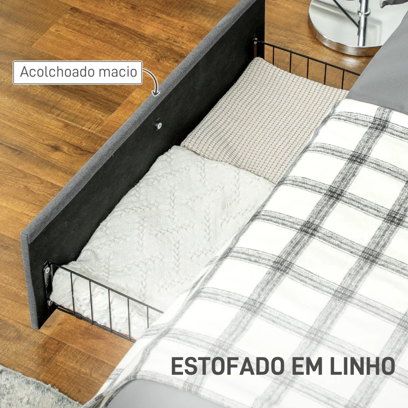 HOMCOM Estrutura de Cama Dupla 140x190 cm Estrutura Cama de Casal com 3 Gavetas e Estrutura de Metal Carga 363 kg Cinza