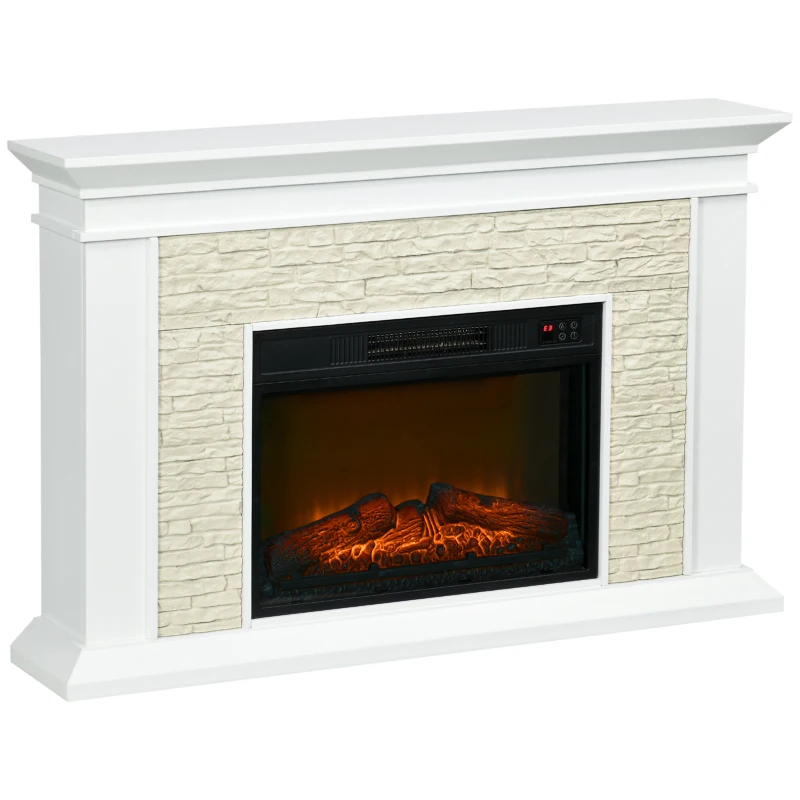 HOMCOM Chimenea Eléctrica con Calefacción 1800W Efecto de Llama con Control Remoto Temporizador 120x24x80 cm Blanco
