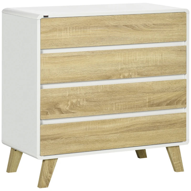 HOMCOM Cómoda con 4 Cajones Cajonera de Madera con Patas Elevadas para Salón Dormitorio 80x40x79,5 cm Blanco y Roble