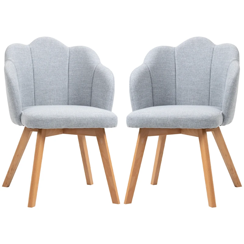 HOMCOM Set de 2 Sillas de Comedor Tapizada en Lino Sintético con Asiento y Respaldo Acolchados Carga 120 kg 58x60x82 cm Gris