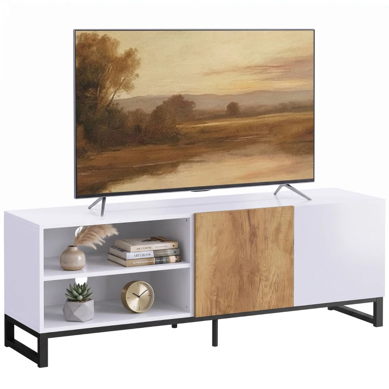 HOMCOM TV-Schrank für Fernseher bis 55 Zoll, modernes TV-Lowboard mit verstellbaren Einlegeböden, Weiß