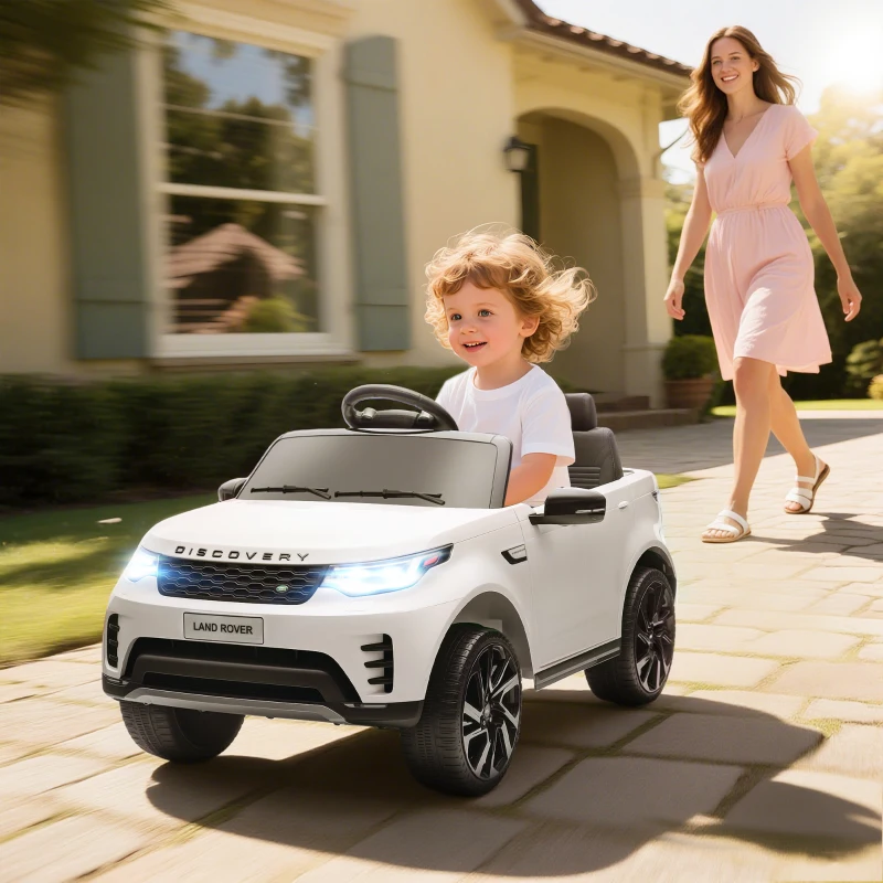 AIYAPLAY Macchina Elettrica per Bambini Licenza Land Rover con Fari LED, Clacson e Telecomando, 105x68.5x58 cm, Bianco
