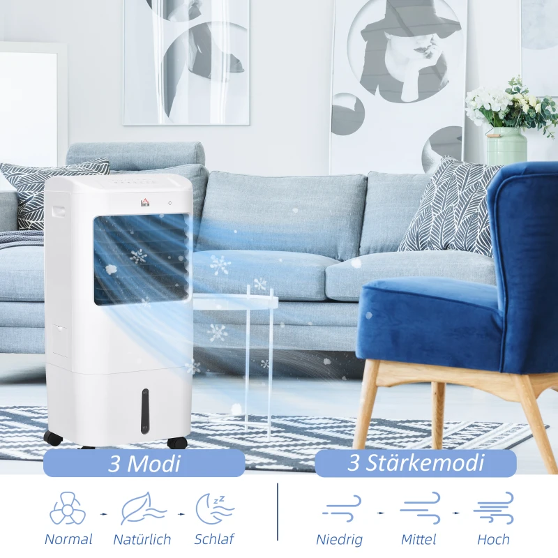 HOMCOM Mobiele Luchtkoeler/Airconditioner met 3 Modi, 7,5-uurs Timer, Verrijdbaar, Kunststof, Wit