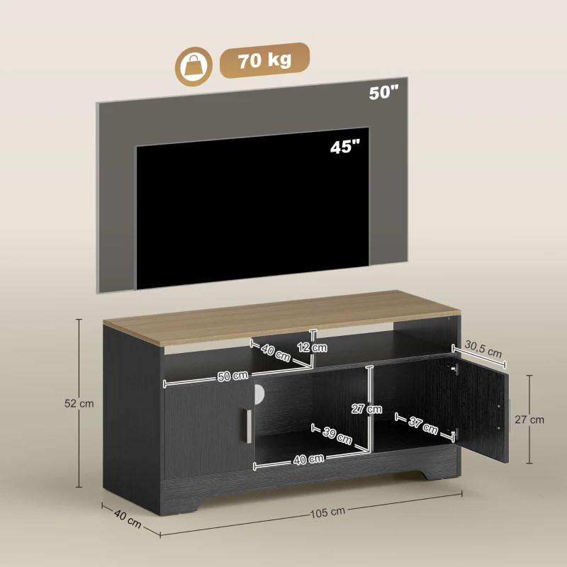 HOMCOM Meuble TV banc TV en bois avec 2 niches 2 armoires à porte une armoire ouverte 105 x 40 x 52 cm effet bois noir
