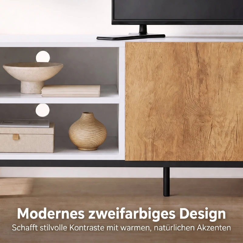 HOMCOM TV-Schrank für Fernseher bis 55 Zoll, modernes TV-Lowboard mit verstellbaren Einlegeböden, Weiß