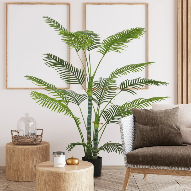 HOMCOM Plante artificielle intérieure 170 cm, palmier arbre artificiel avec pot en plastique et flocage, vert